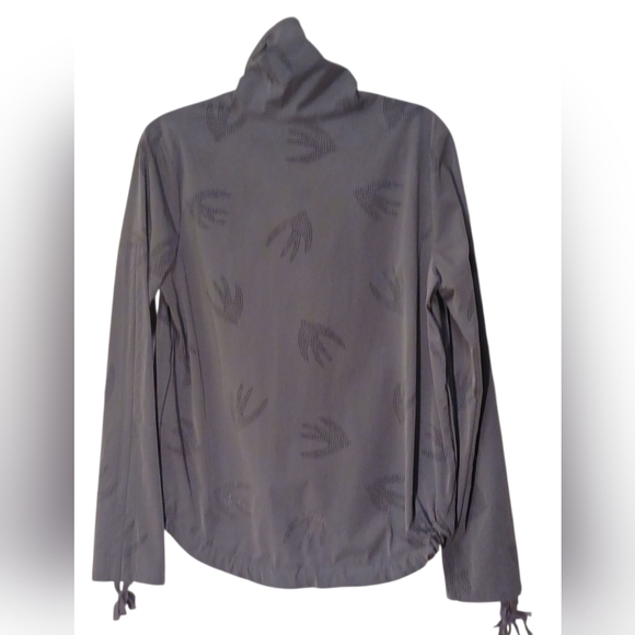 Nanette Lepore -Gray Zip-Up Jacket,Ruched Sleeves, Sparrow Design, Front Pockets - Picture 5 of 15